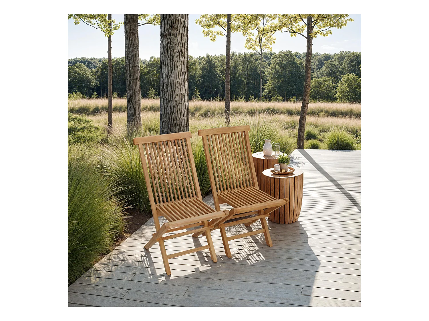 Set van 2 LOMBOK teakhouten tuinstoelen
