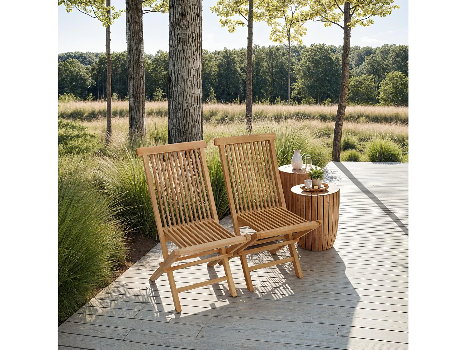 Set van 2 LOMBOK teakhouten tuinstoelen