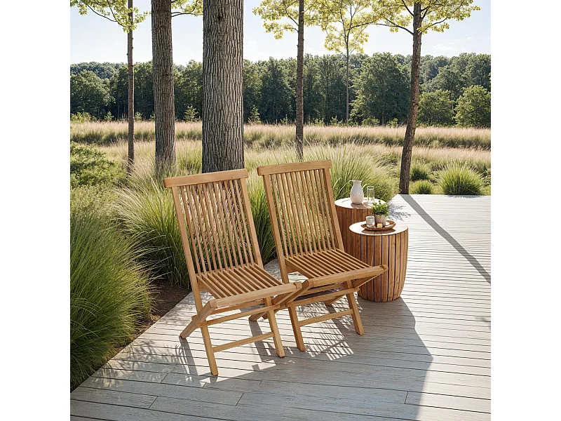 Set van 2 LOMBOK teakhouten tuinstoelen