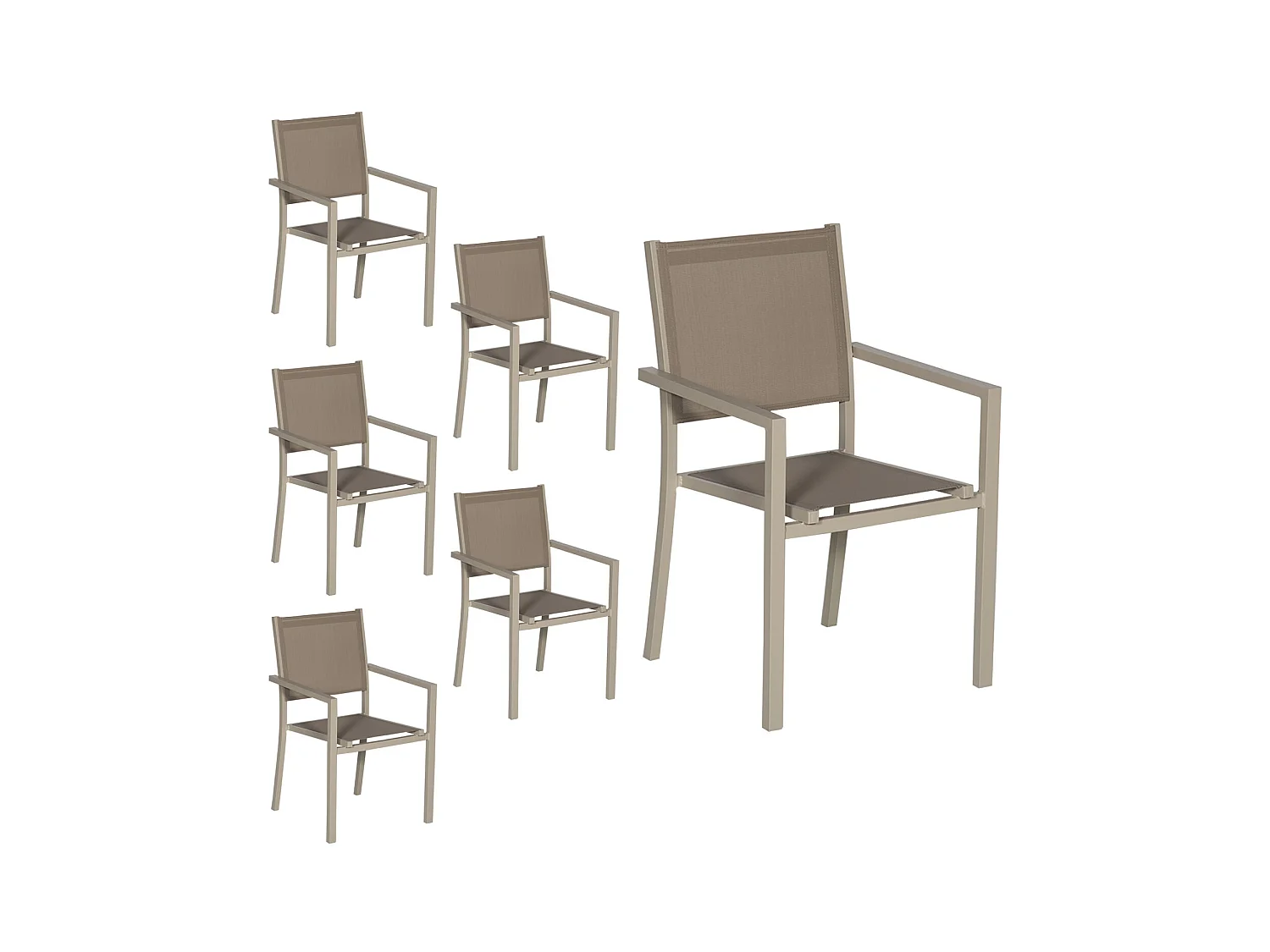 Lot de 6 chaises en aluminium taupe - textilène taupe - HAPPY GARDEN
