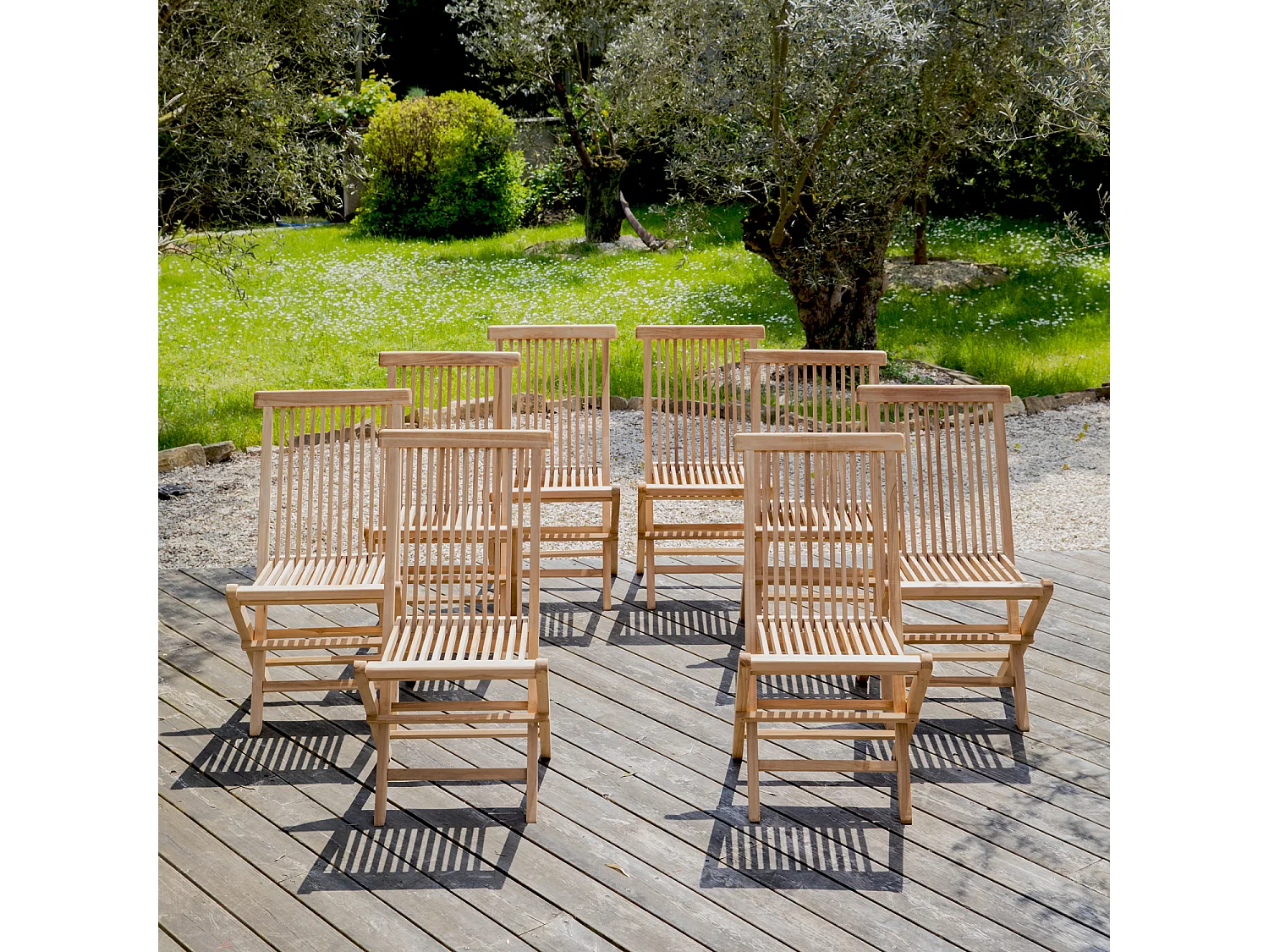 Lot de 8 chaises de jardin en teck LOMBOK - HAPPY GARDEN