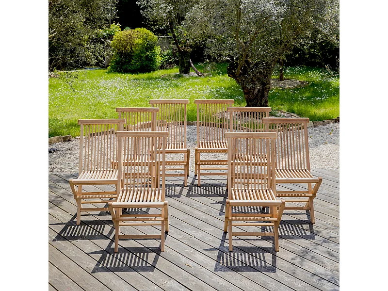 Lot de 8 chaises de jardin en teck LOMBOK - HAPPY GARDEN