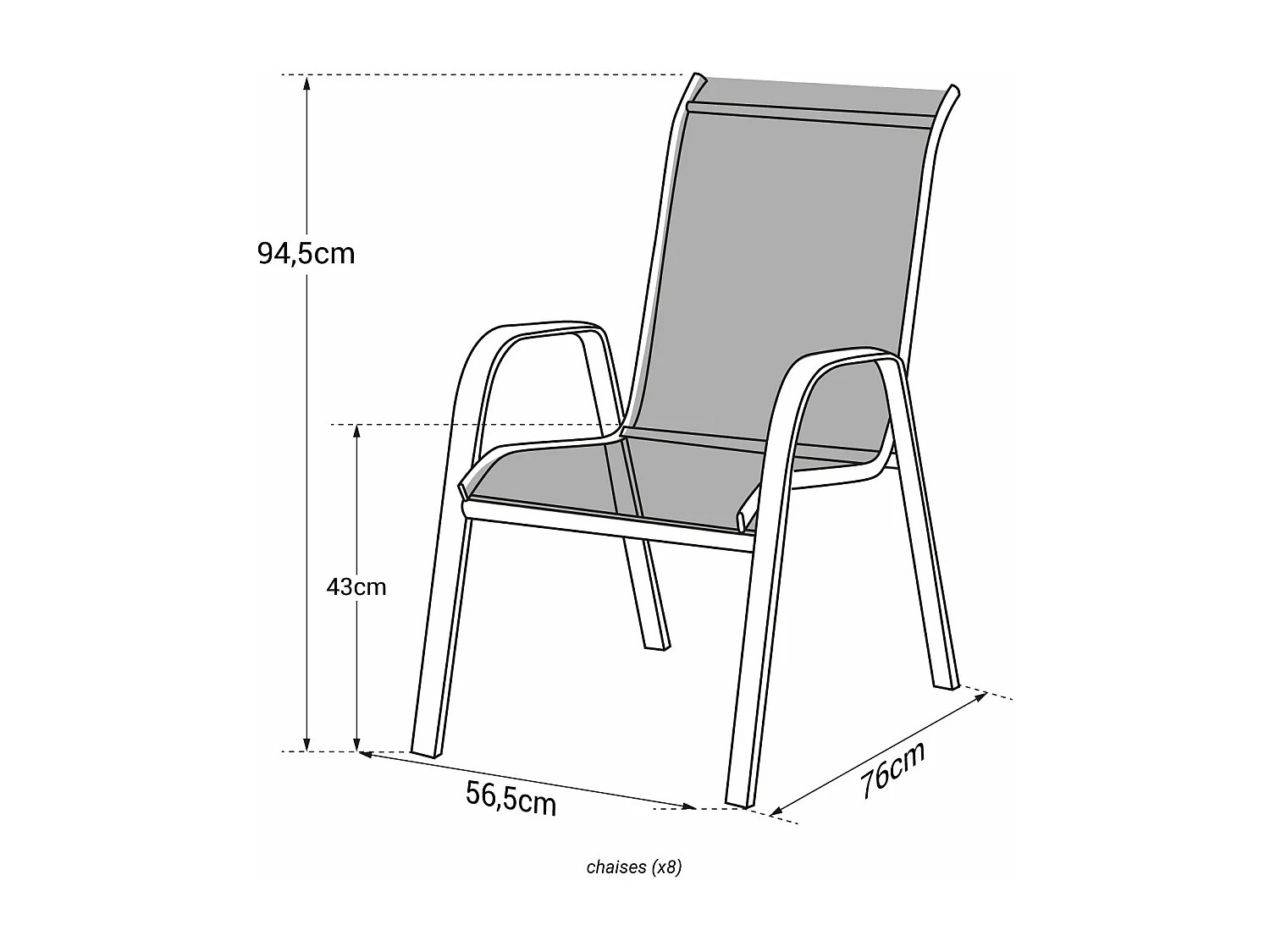 Lote de 8 sillas MARBELLA en textileno blanco aluminio blanco