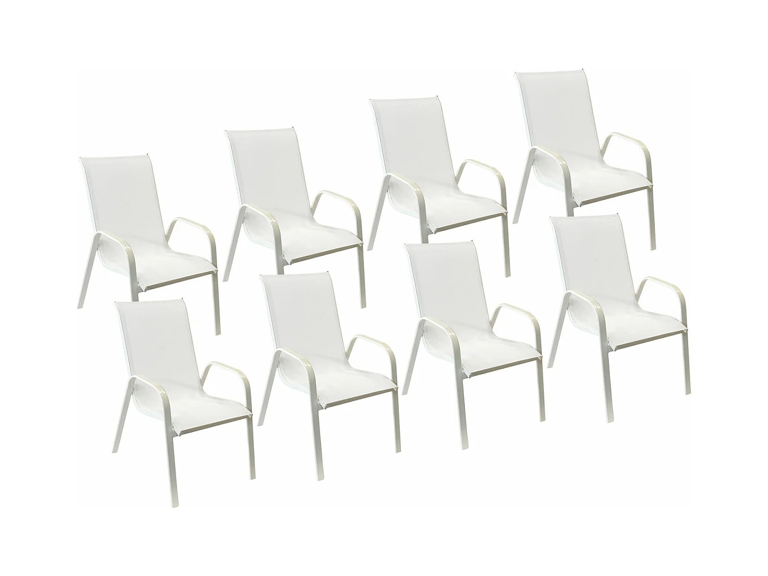 Lot de 8 chaises MARBELLA en textilène blanc - aluminium blanc - HAPPY GARDEN