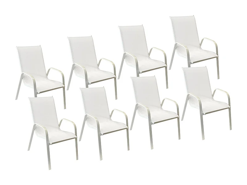 Lot de 8 chaises MARBELLA en textilène blanc - aluminium blanc - HAPPY GARDEN