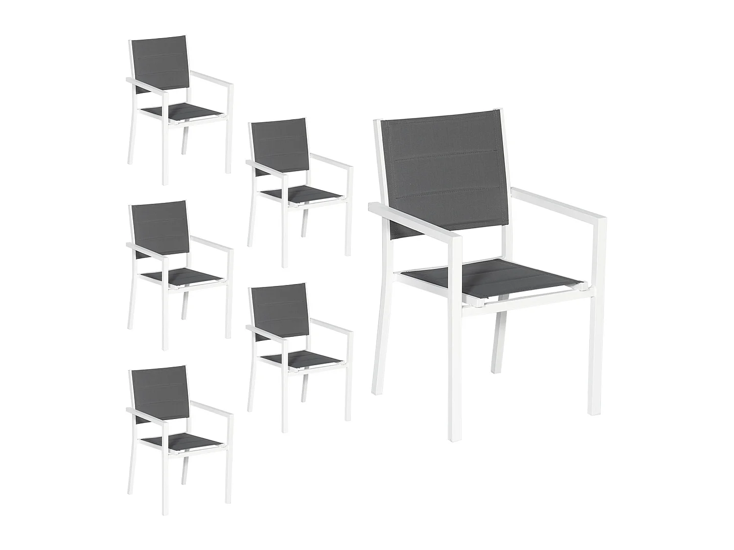 Lot de 6 chaises rembourrées en aluminium blanc - textilène gris - HAPPY GARDEN