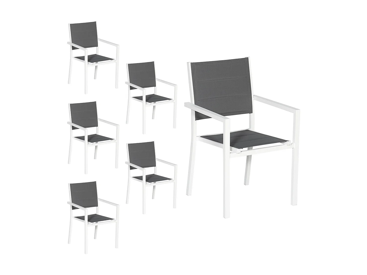 Set van 6 met witte aluminium beklede stoelen - grijs textilene