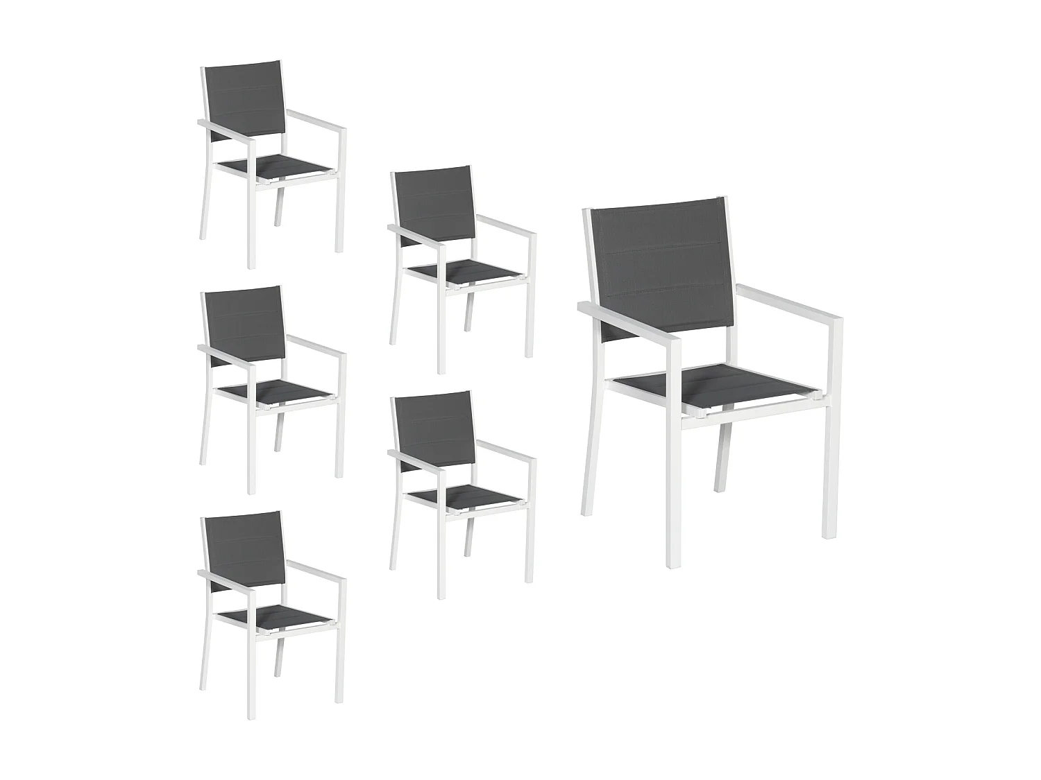 Lot de 6 chaises rembourrées en aluminium blanc - textilène gris - HAPPY GARDEN