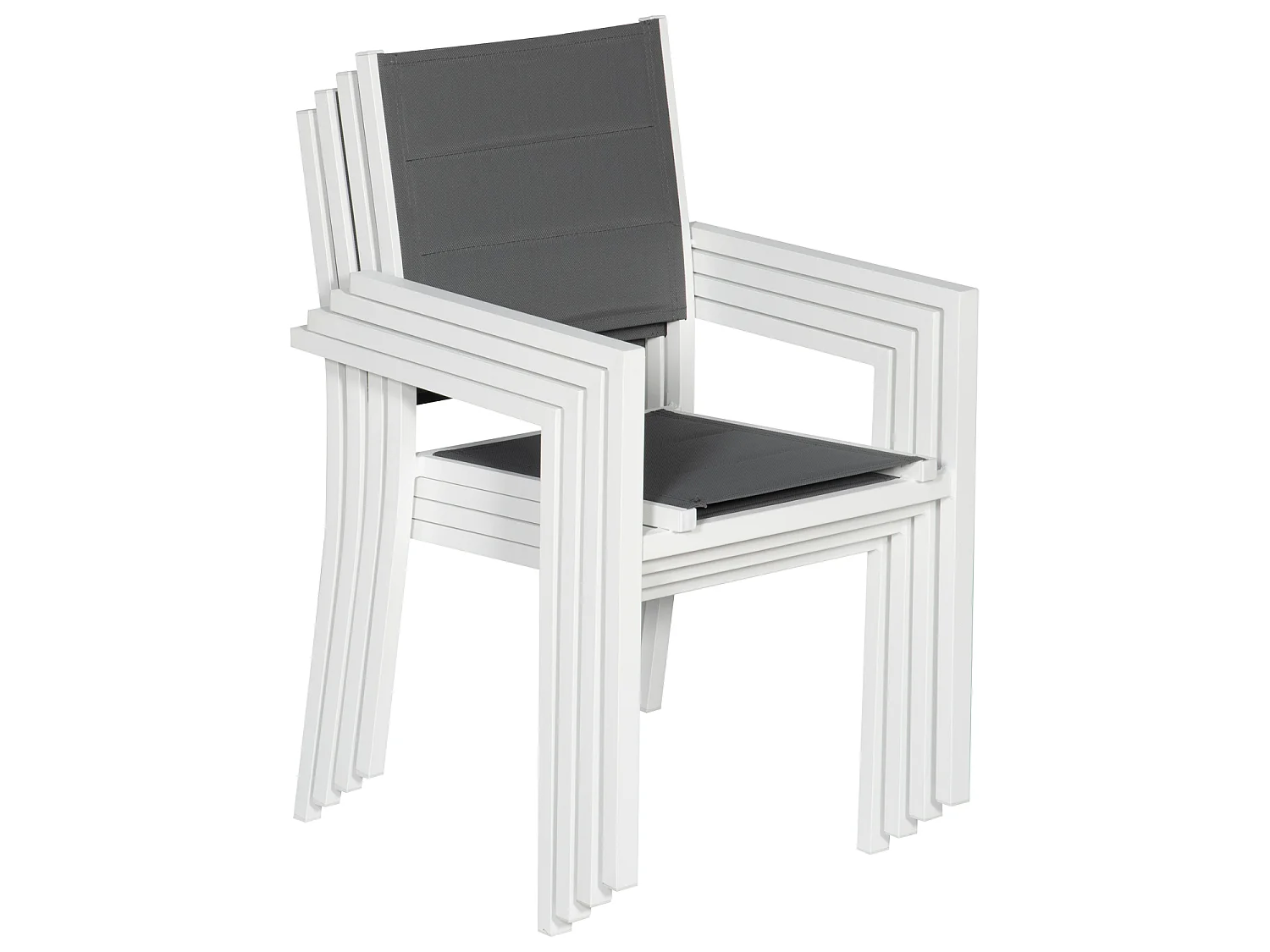 Lot de 6 chaises rembourrées en aluminium blanc - textilène gris - HAPPY GARDEN