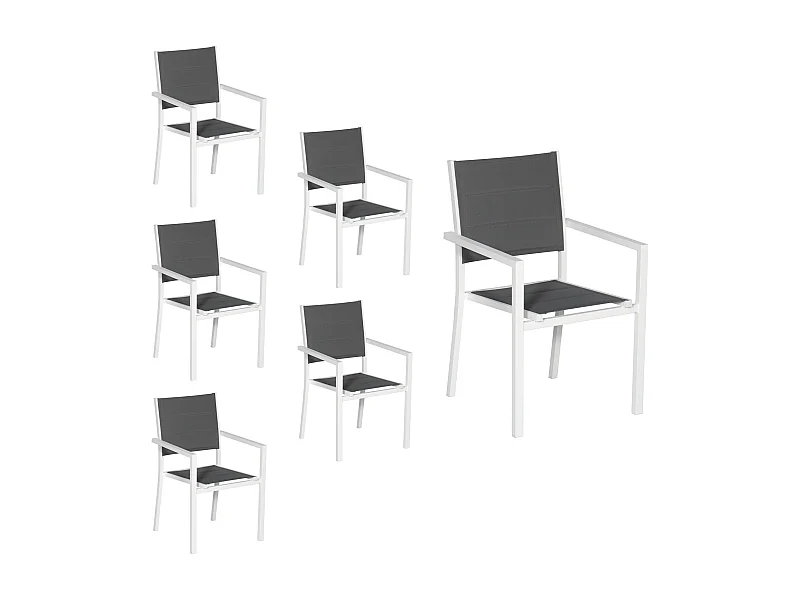 Set van 6 met witte aluminium beklede stoelen - grijs textilene