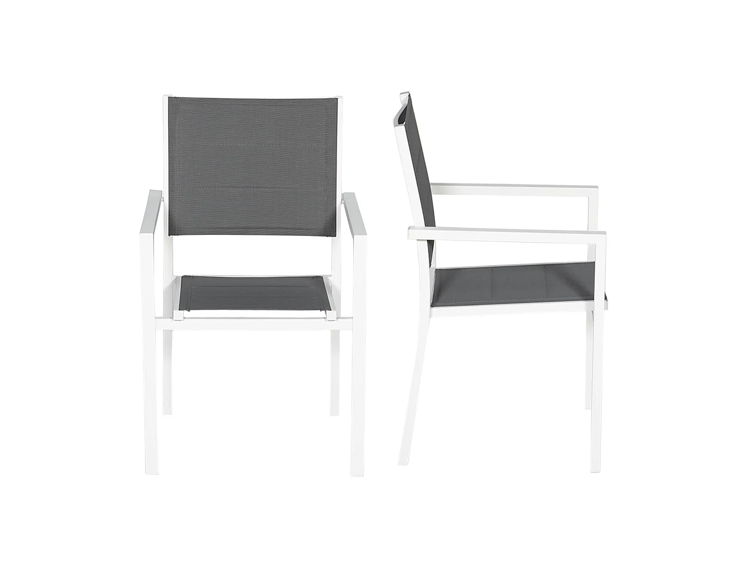 4er Set gepolsterten Stühlen aus weißem Aluminium - graues Textilene