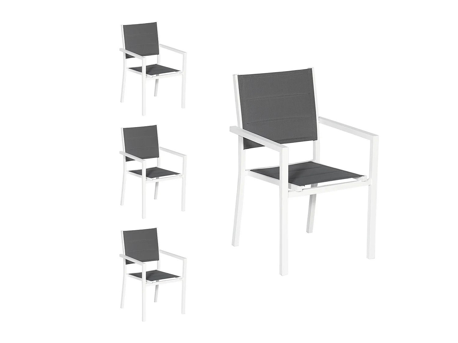 Lot de 4 chaises rembourrées en aluminium blanc - textilène gris - HAPPY GARDEN