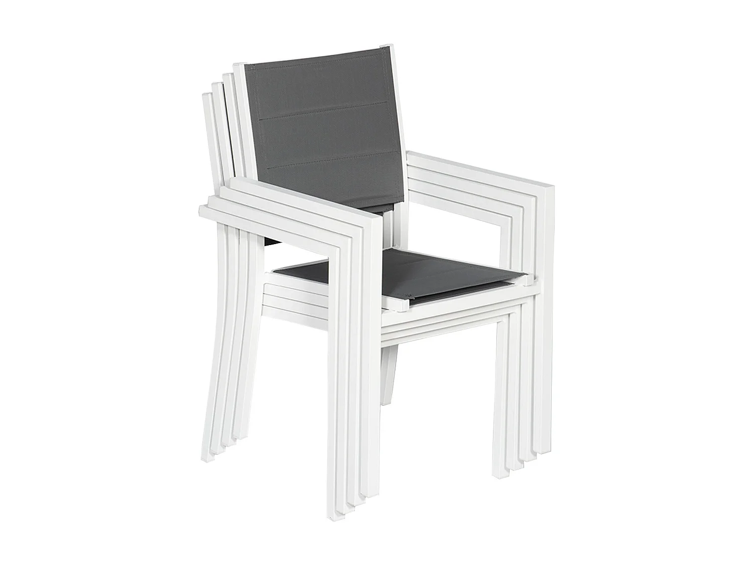 Lot de 4 chaises rembourrées en aluminium blanc - textilène gris - HAPPY GARDEN