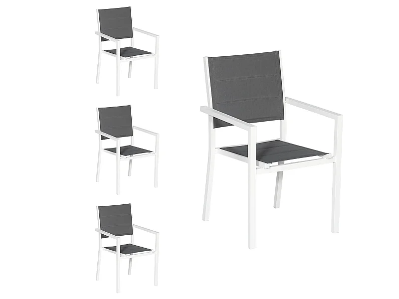 Lot de 4 chaises rembourrées en aluminium blanc - textilène gris - HAPPY GARDEN