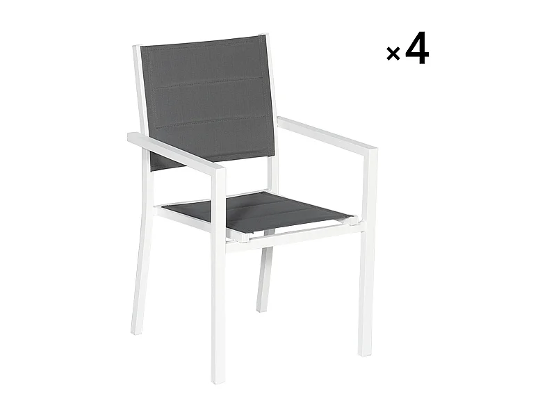 Set van 4 met wit aluminium beklede stoelen - grijs textilene
