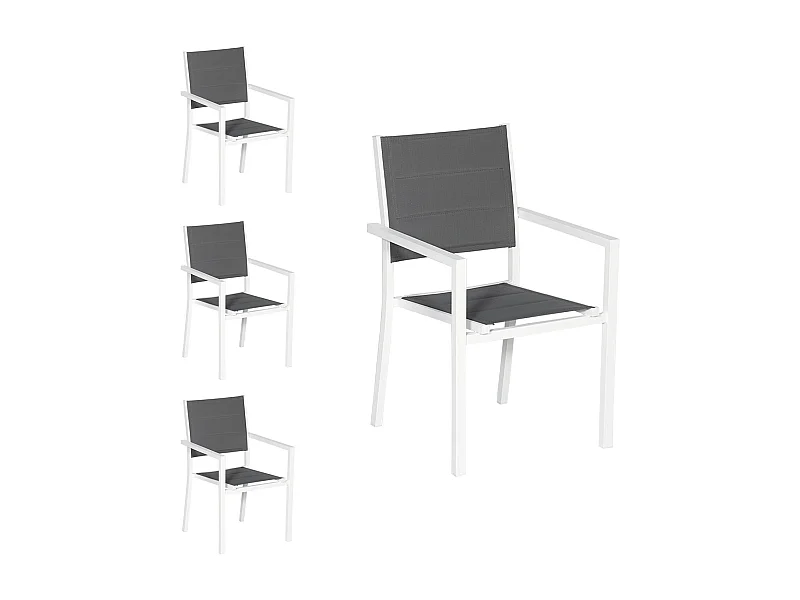 Set di 4 sedie imbottite in alluminio bianco - textilene grigio