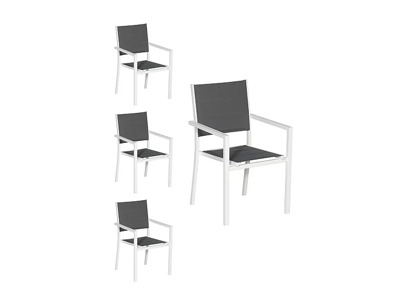 Set van 4 met wit aluminium beklede stoelen - grijs textilene
