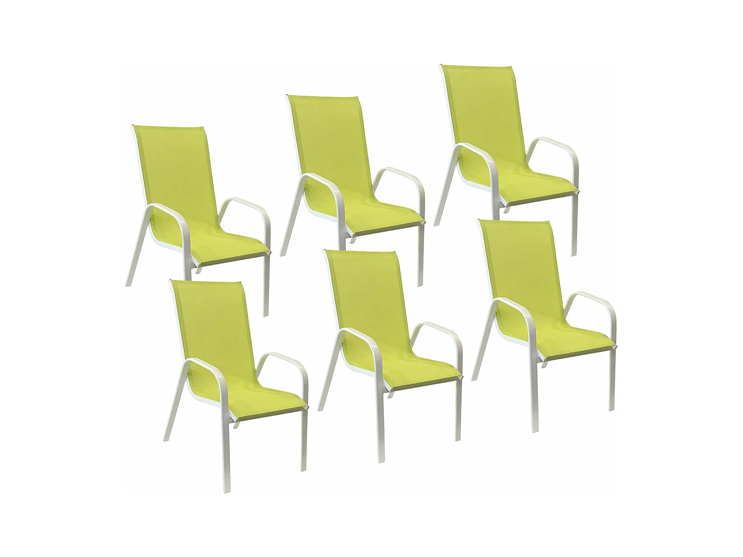 Lot de 6 chaises MARBELLA en textilène vert - aluminium blanc - HAPPY GARDEN