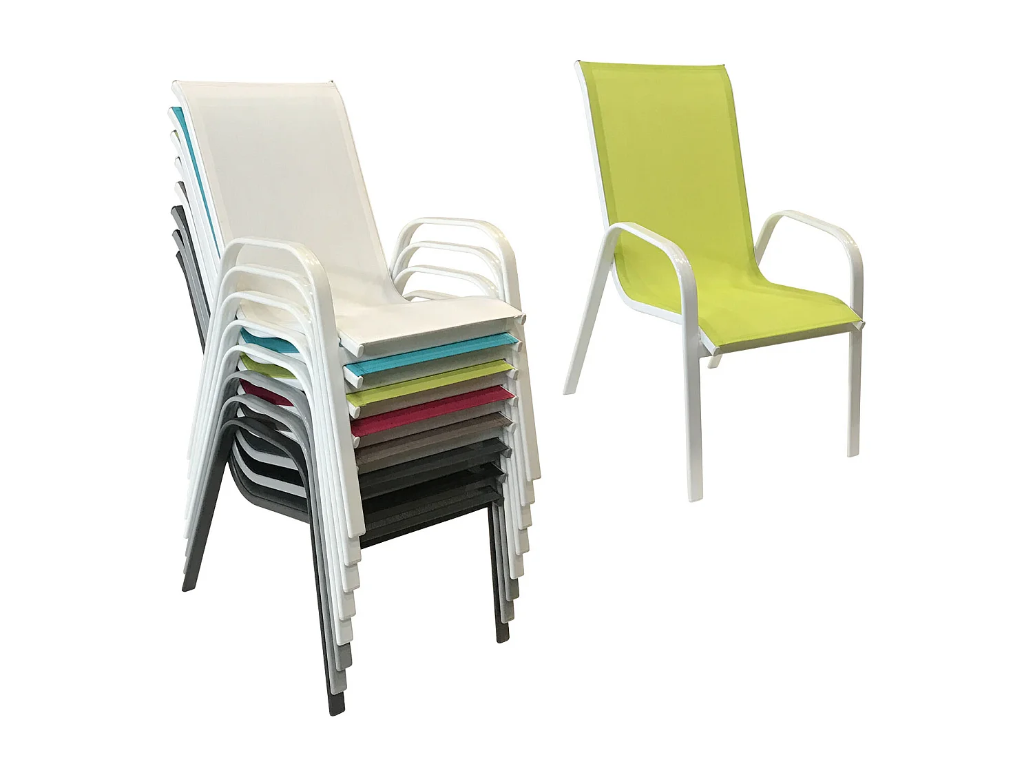 Set van 6 MARBELLA stoelen in groen textilene - wit aluminium