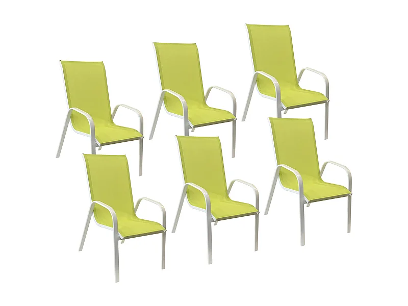 Lot de 6 chaises MARBELLA en textilène vert - aluminium blanc - HAPPY GARDEN