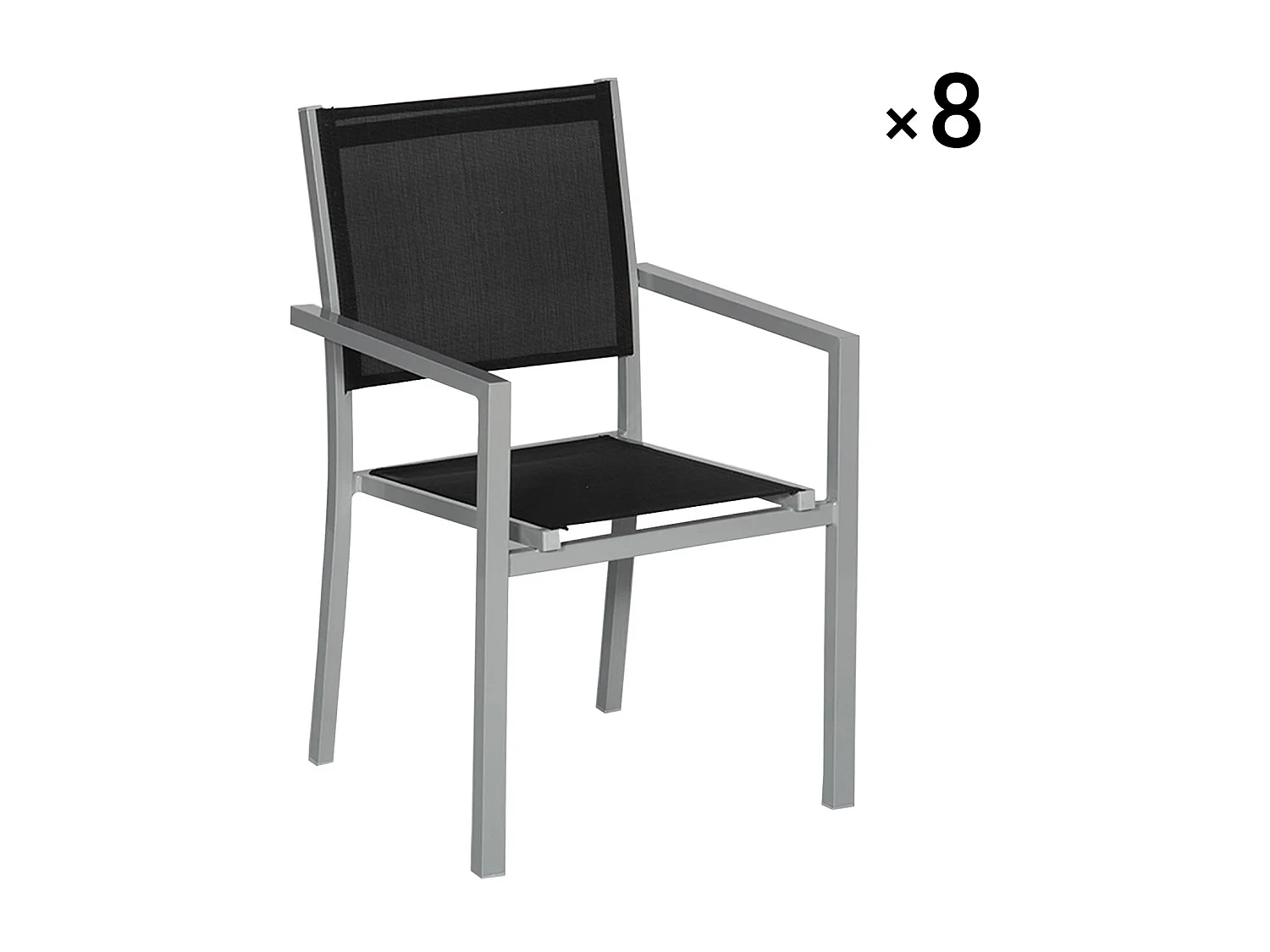 Set van 8 grijze aluminium stoelen - zwart textilene
