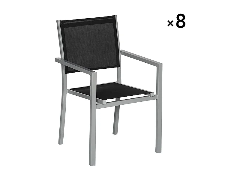 Set van 8 grijze aluminium stoelen - zwart textilene