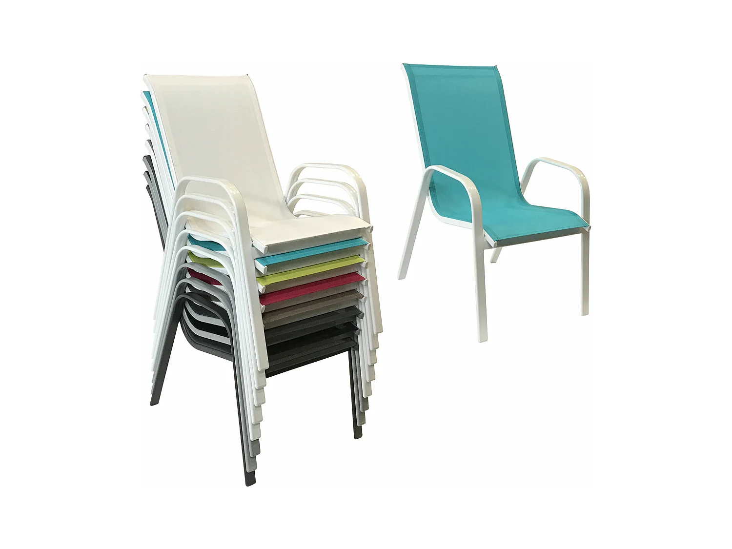 Lot de 8 chaises MARBELLA en textilène bleu - aluminium blanc - HAPPY GARDEN