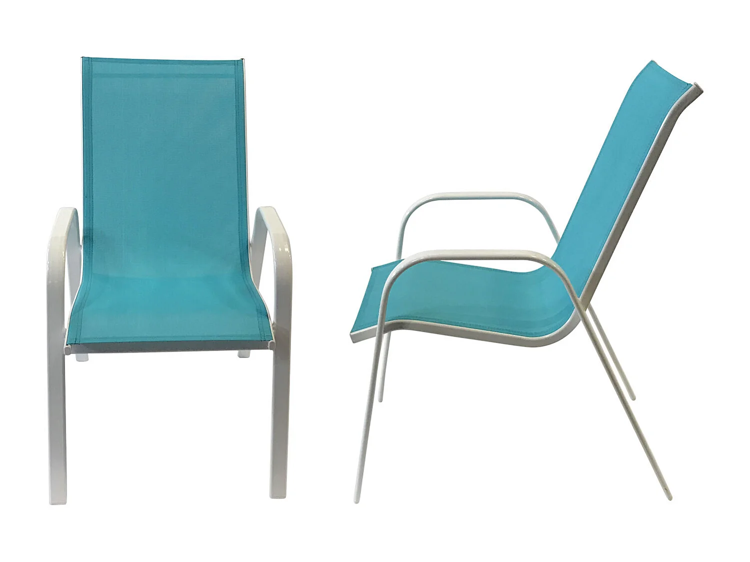 Set van 8 MARBELLA stoelen in blauw textilene - wit aluminium