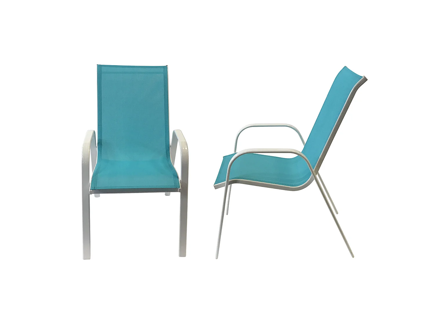 Set van 8 MARBELLA stoelen in blauw textilene - wit aluminium