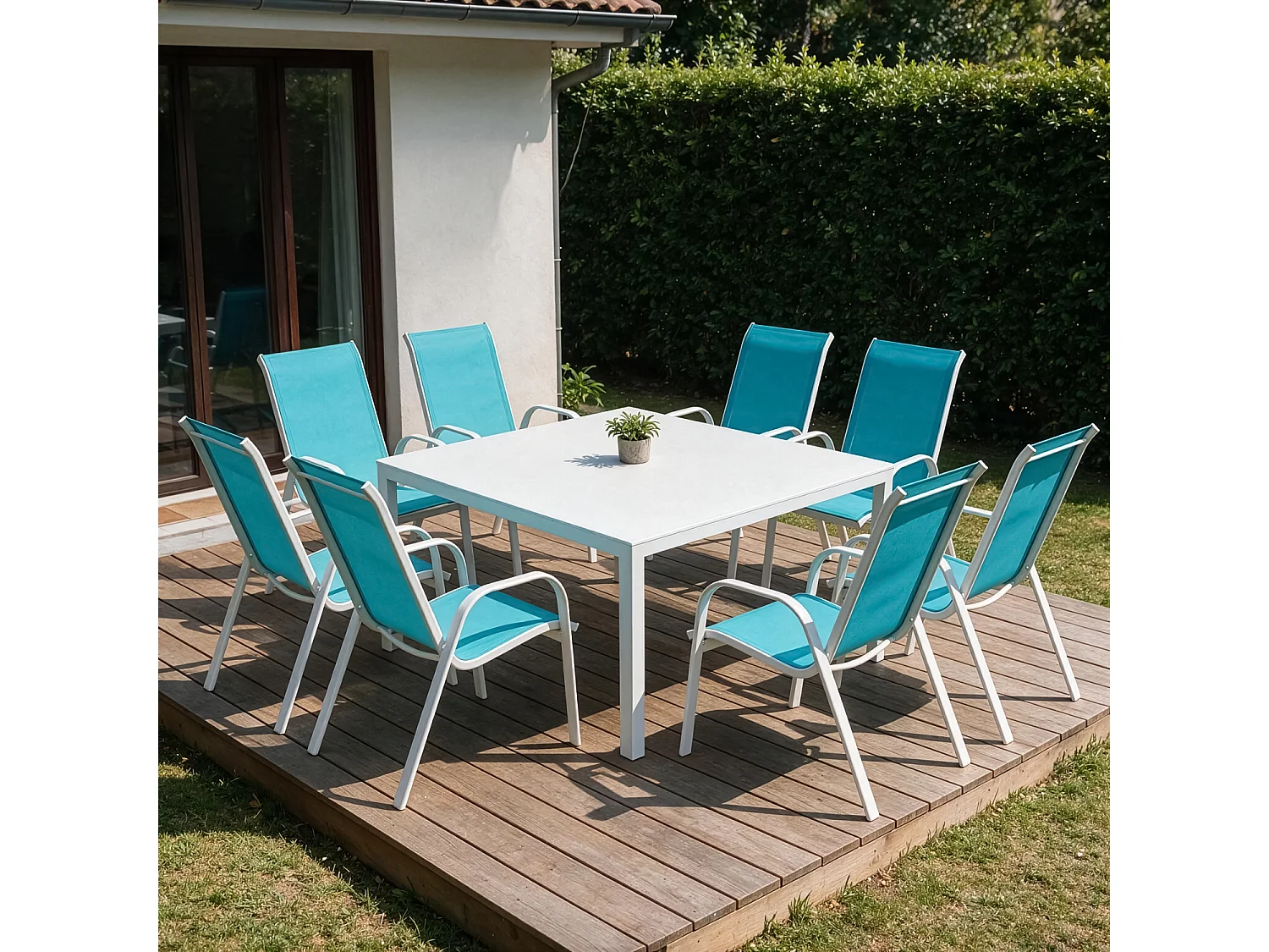 Set di 8 sedie MARBELLA in textilene blu - alluminio bianco