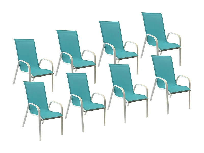 Set di 8 sedie MARBELLA in textilene blu - alluminio bianco
