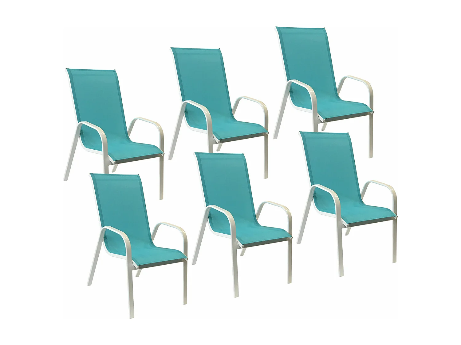 Set van 6 MARBELLA stoelen in blauw textilene - wit aluminium