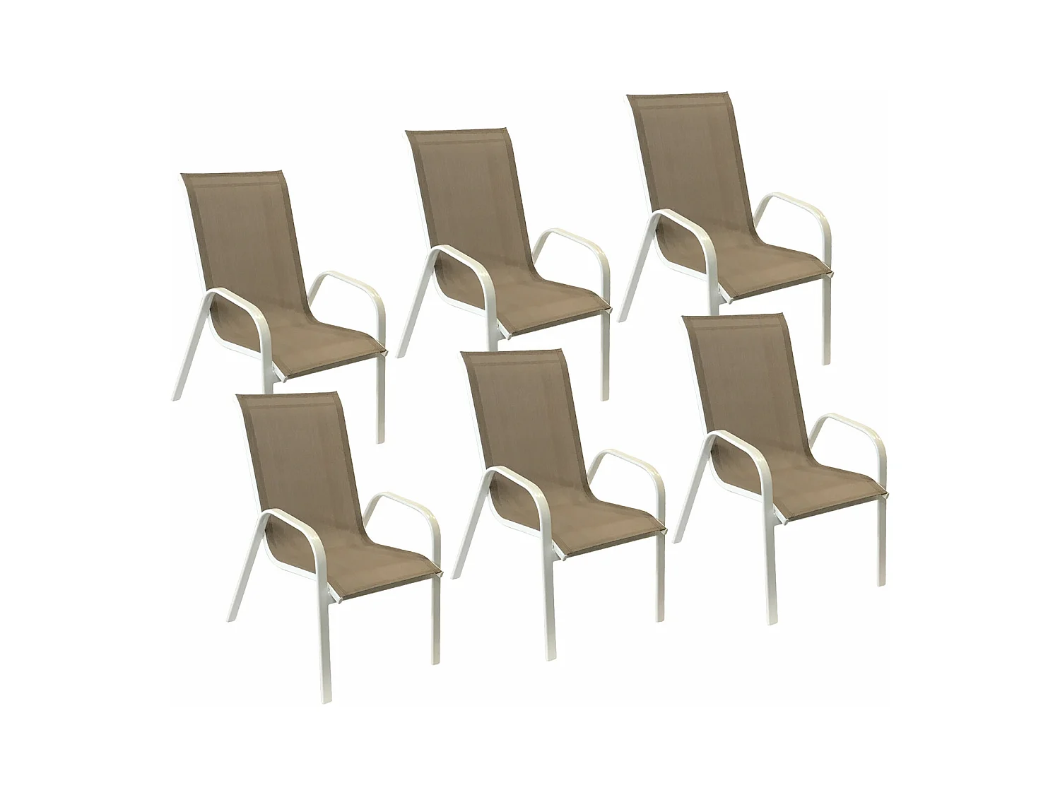 Lot de 6 chaises MARBELLA en textilène taupe - aluminium blanc - HAPPY GARDEN