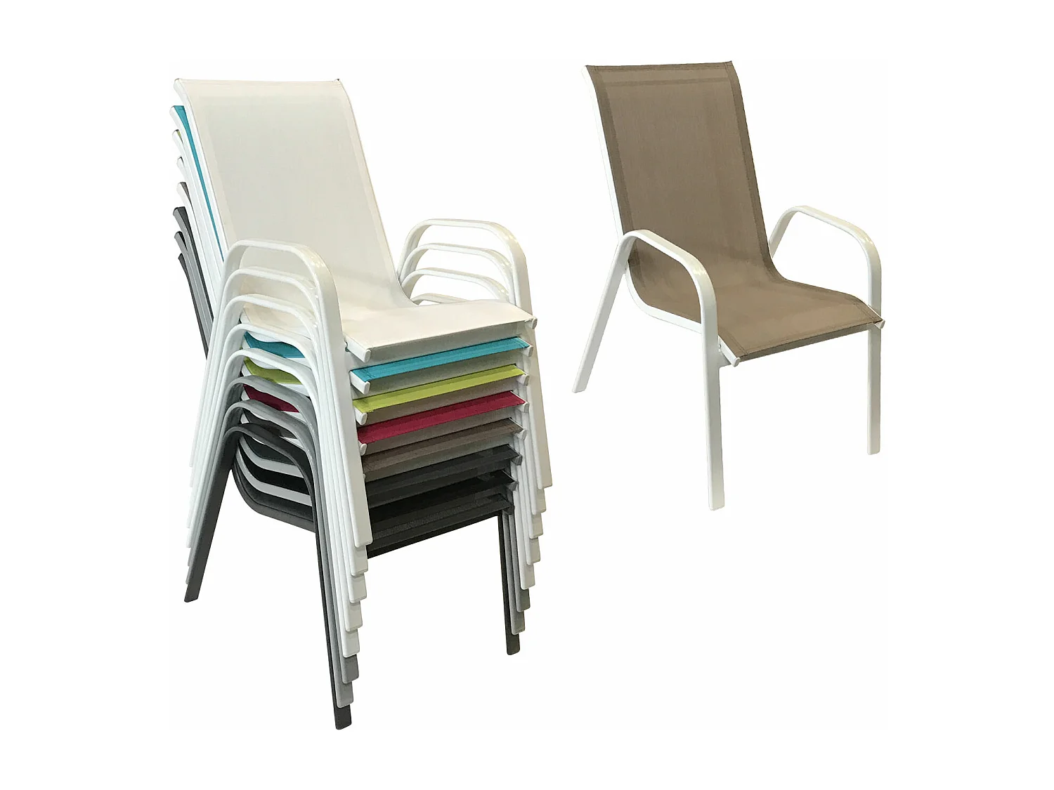 Lot de 6 chaises MARBELLA en textilène taupe - aluminium blanc - HAPPY GARDEN