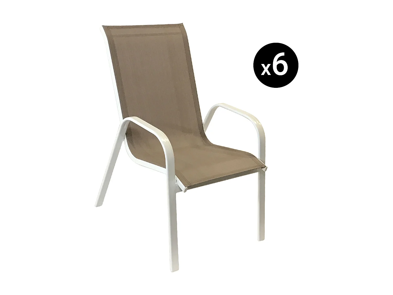 Set van 6 MARBELLA stoelen in taupe textilene - wit aluminium