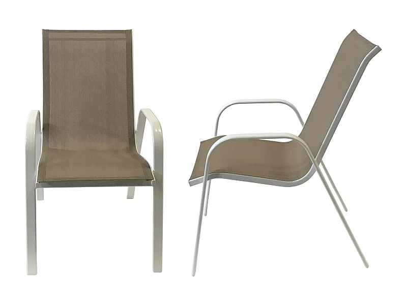 6er Set Stühle MARBELLA aus taupefarbenem Textilene - weißes Aluminium