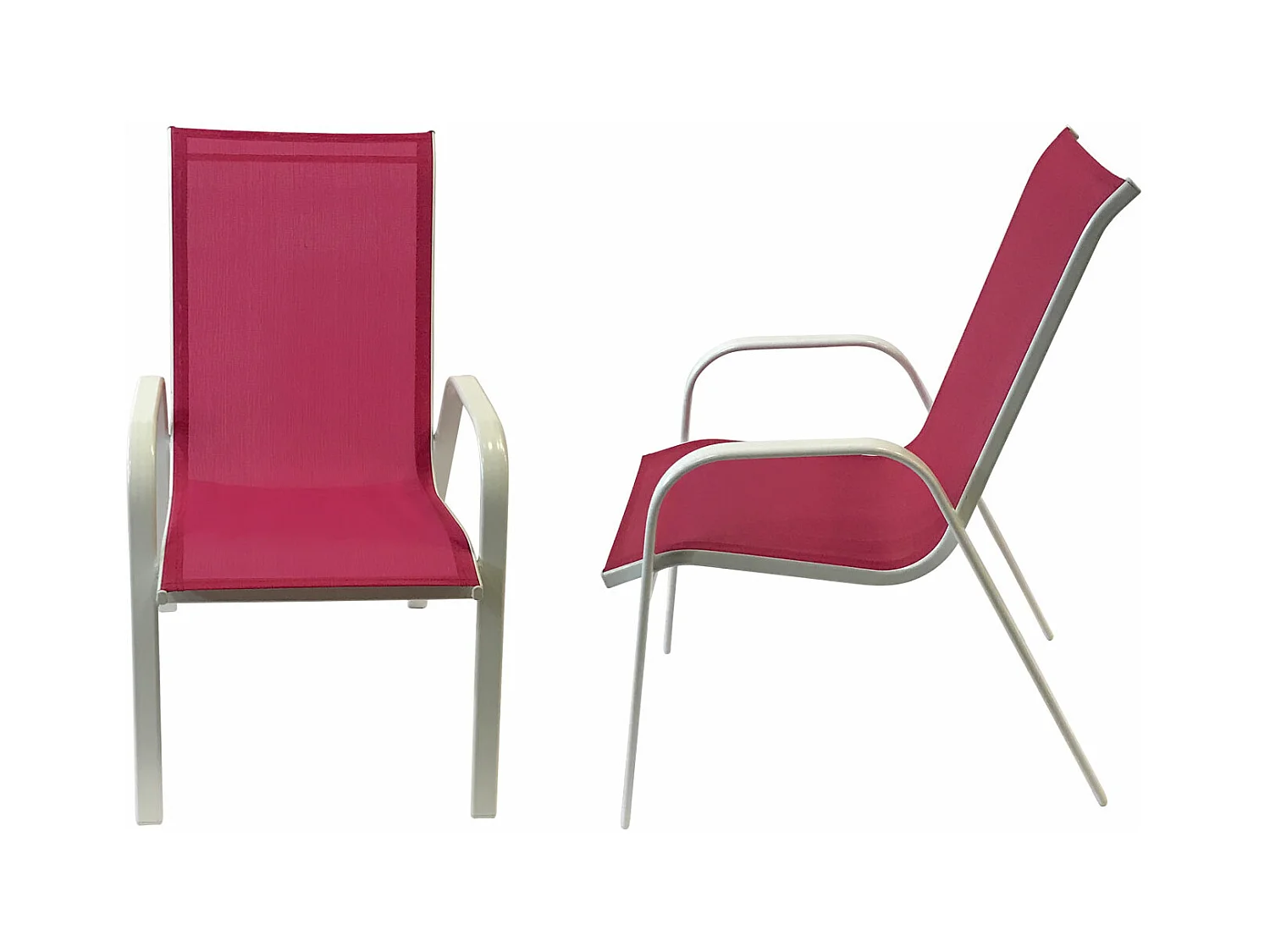 Lot de 4 chaises MARBELLA en textilène rose - aluminium blanc - HAPPY GARDEN