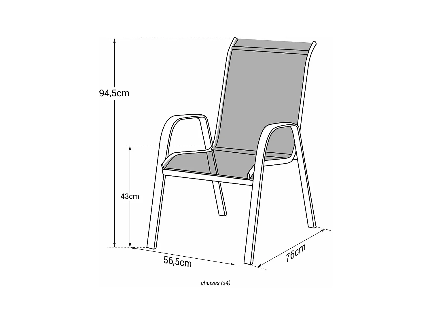Lot de 4 chaises MARBELLA en textilène rose - aluminium blanc - HAPPY GARDEN