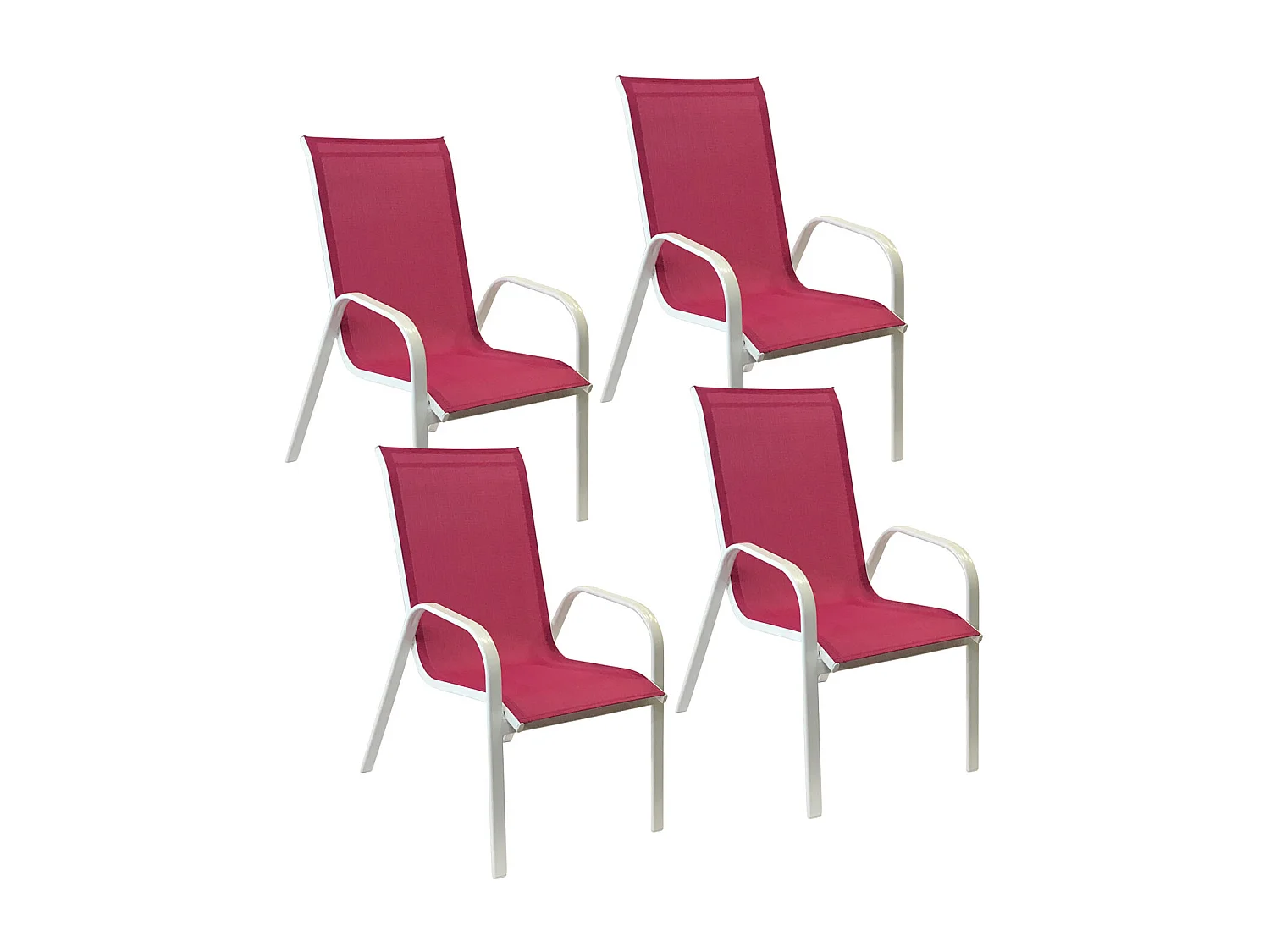 Lot de 4 chaises MARBELLA en textilène rose - aluminium blanc - HAPPY GARDEN