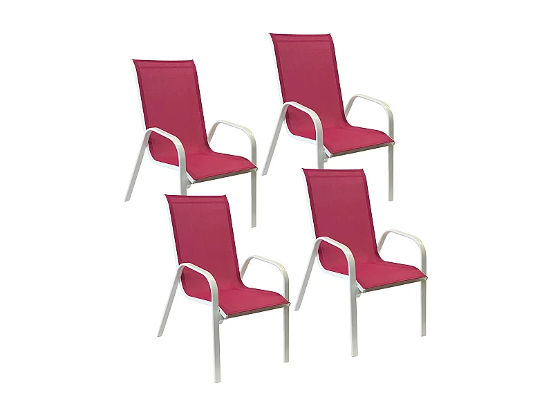 4er Set Stühle MARBELLA aus rosa Textilene - weißes Aluminium