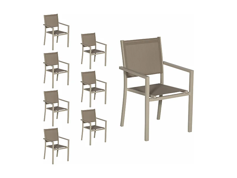 8er Set Stühle aus Aluminium in Taupe - Textilene in Taupe