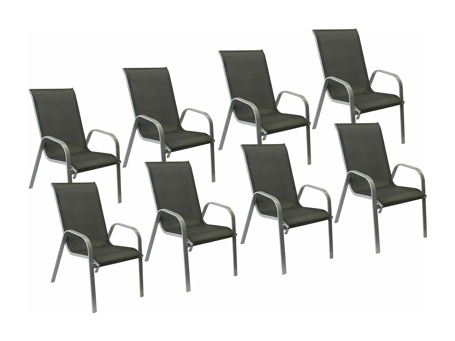Set van 8 MARBELLA grijs textilene stoelen - grijs aluminium