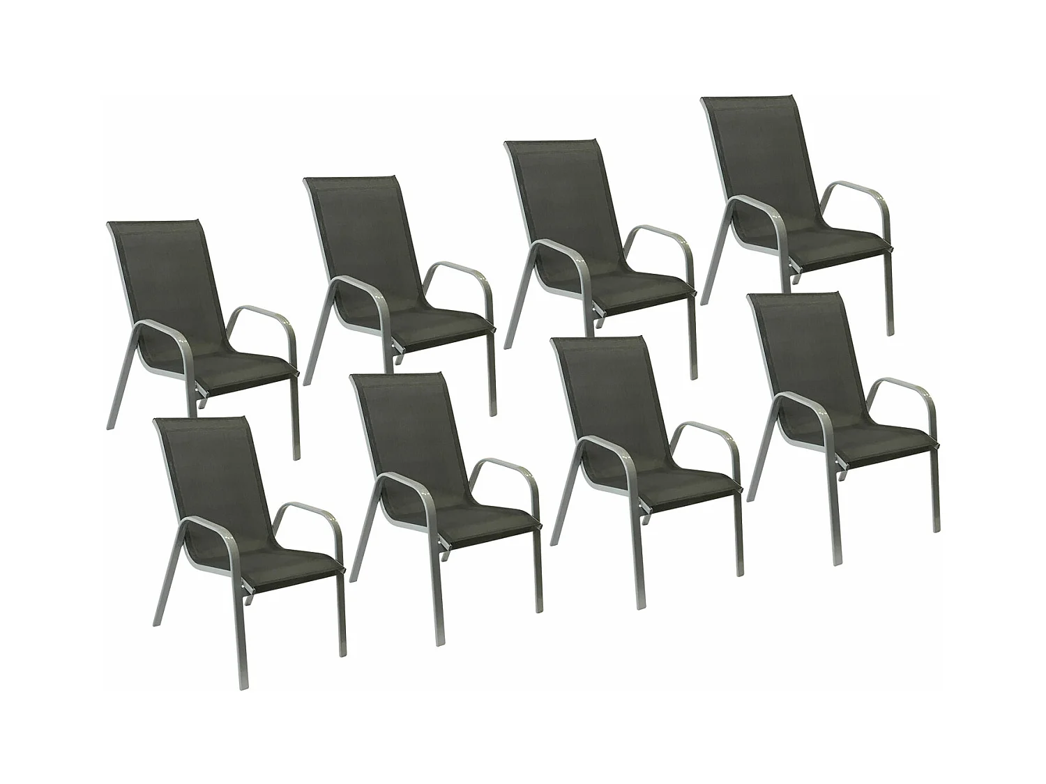 Lot de 8 chaises MARBELLA en textilène gris - aluminium gris - HAPPY GARDEN