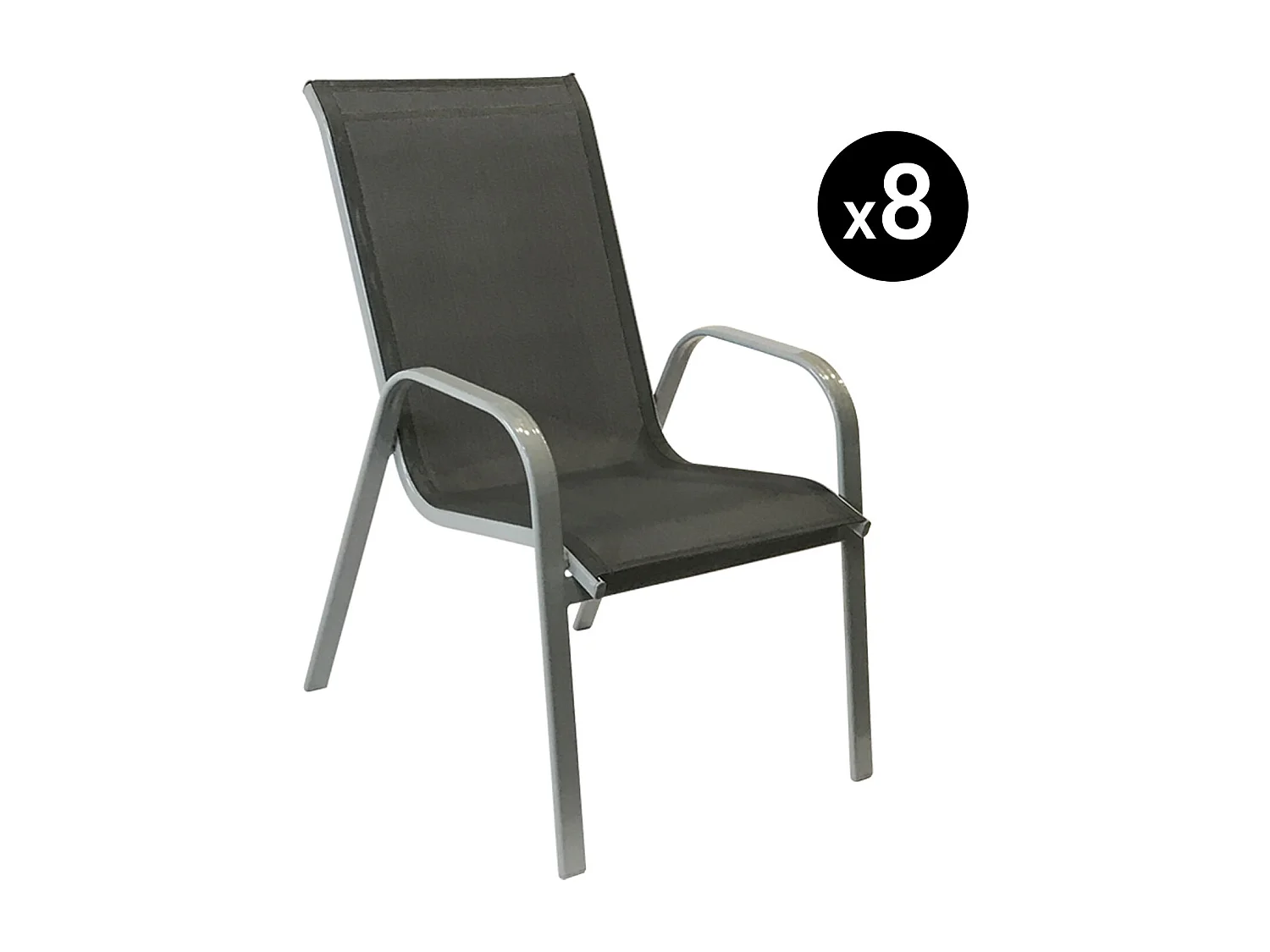 Set van 8 MARBELLA grijs textilene stoelen - grijs aluminium