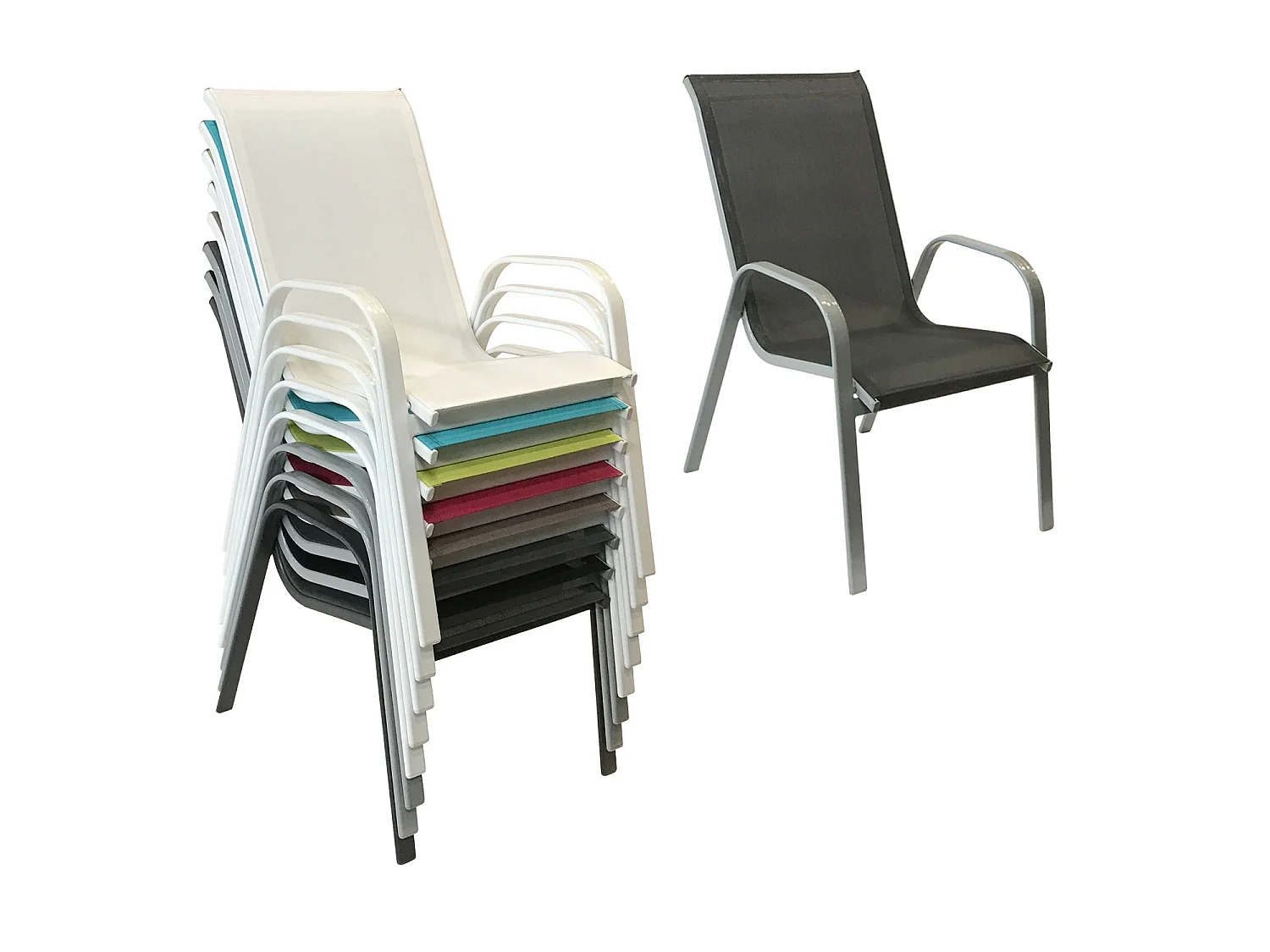 Set di 8 sedie MARBELLA in textilene grigio - alluminio grigio