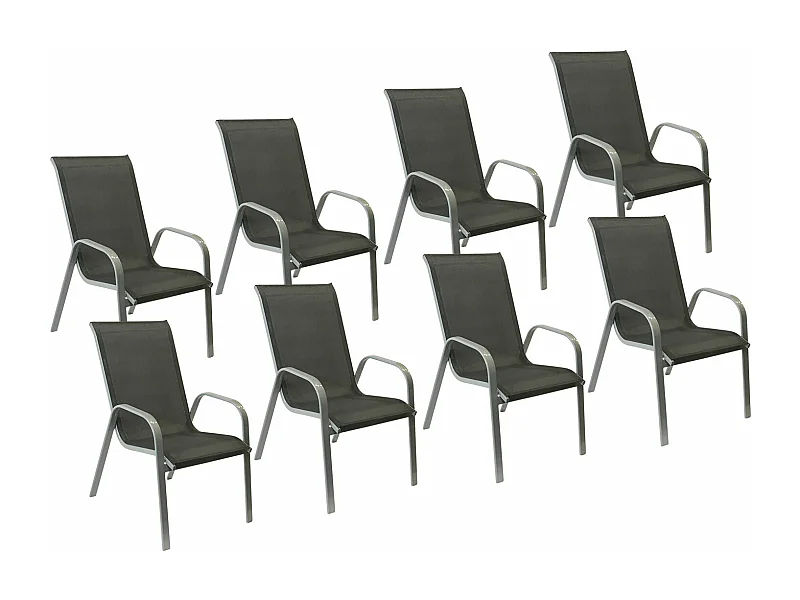 Lot de 8 chaises MARBELLA en textilène gris - aluminium gris - HAPPY GARDEN
