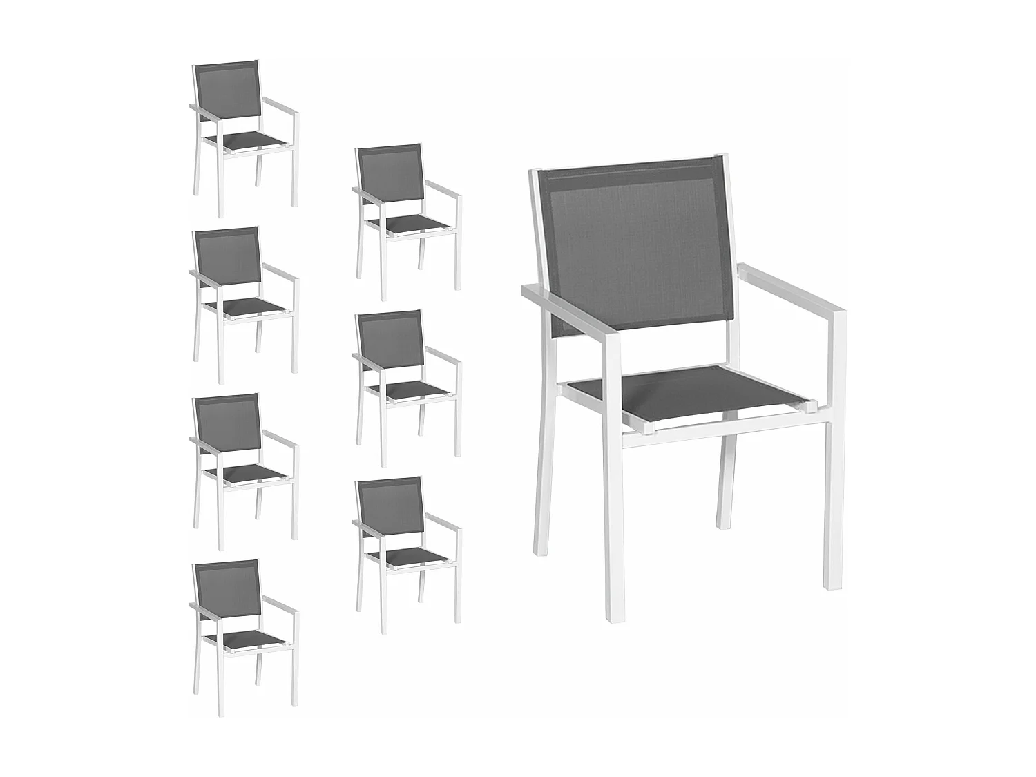 Set di 8 sedie in alluminio bianco - textilene grigio