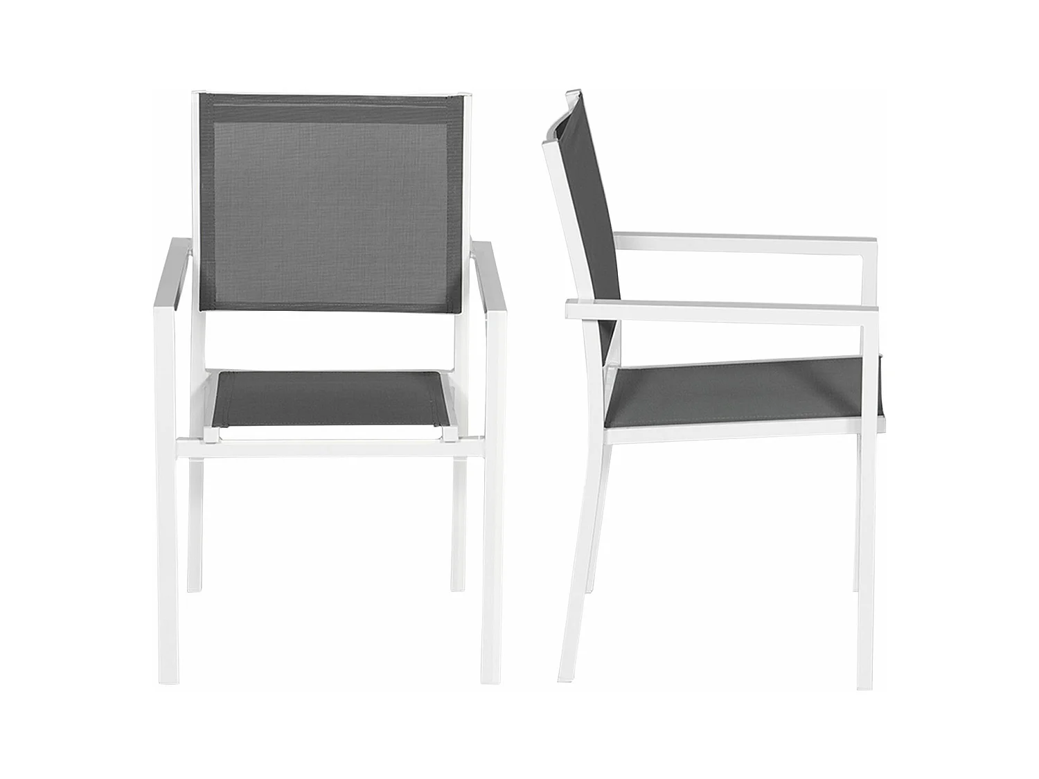 Lot de 8 chaises en aluminium blanc - textilène gris - HAPPY GARDEN