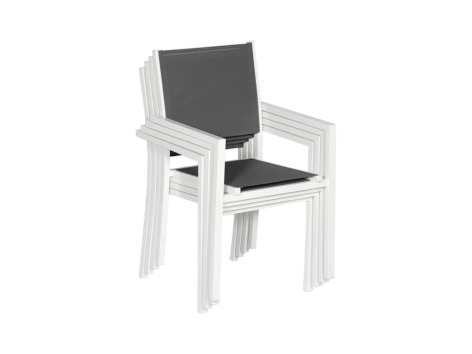 Lot de 8 chaises en aluminium blanc - textilène gris - HAPPY GARDEN