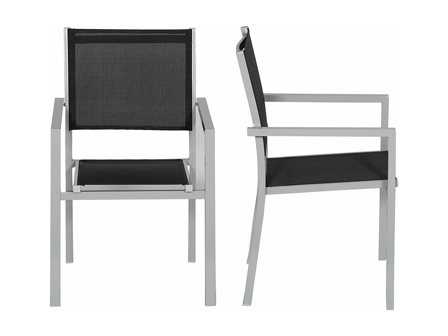 Set van 6 grijze aluminium stoelen - zwart textilene